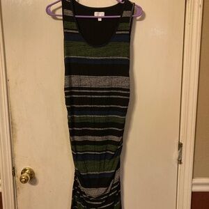 a:glow  Maternity Black and Green Striped Sleeveless Ruched Below knee Size M